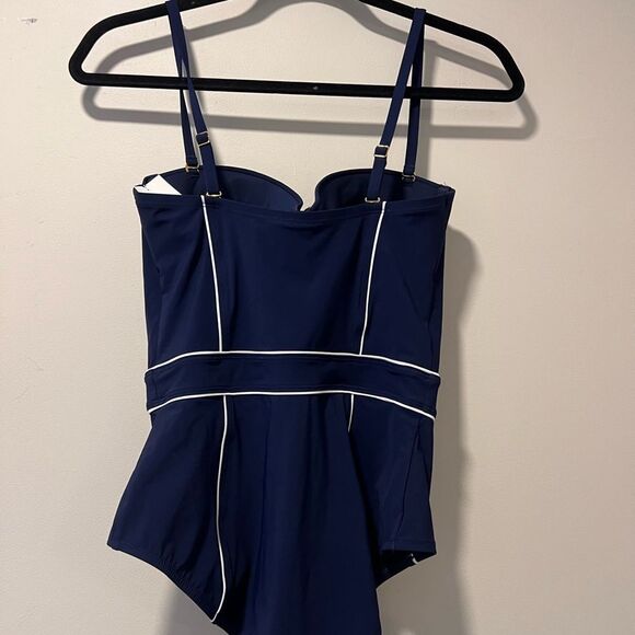 TORY BURCH LIPSI CONTRAST-TRIM ONE-PIECE BEST UNDERWIRE SWIMSUIT Size Medium - Picture 8 of 10